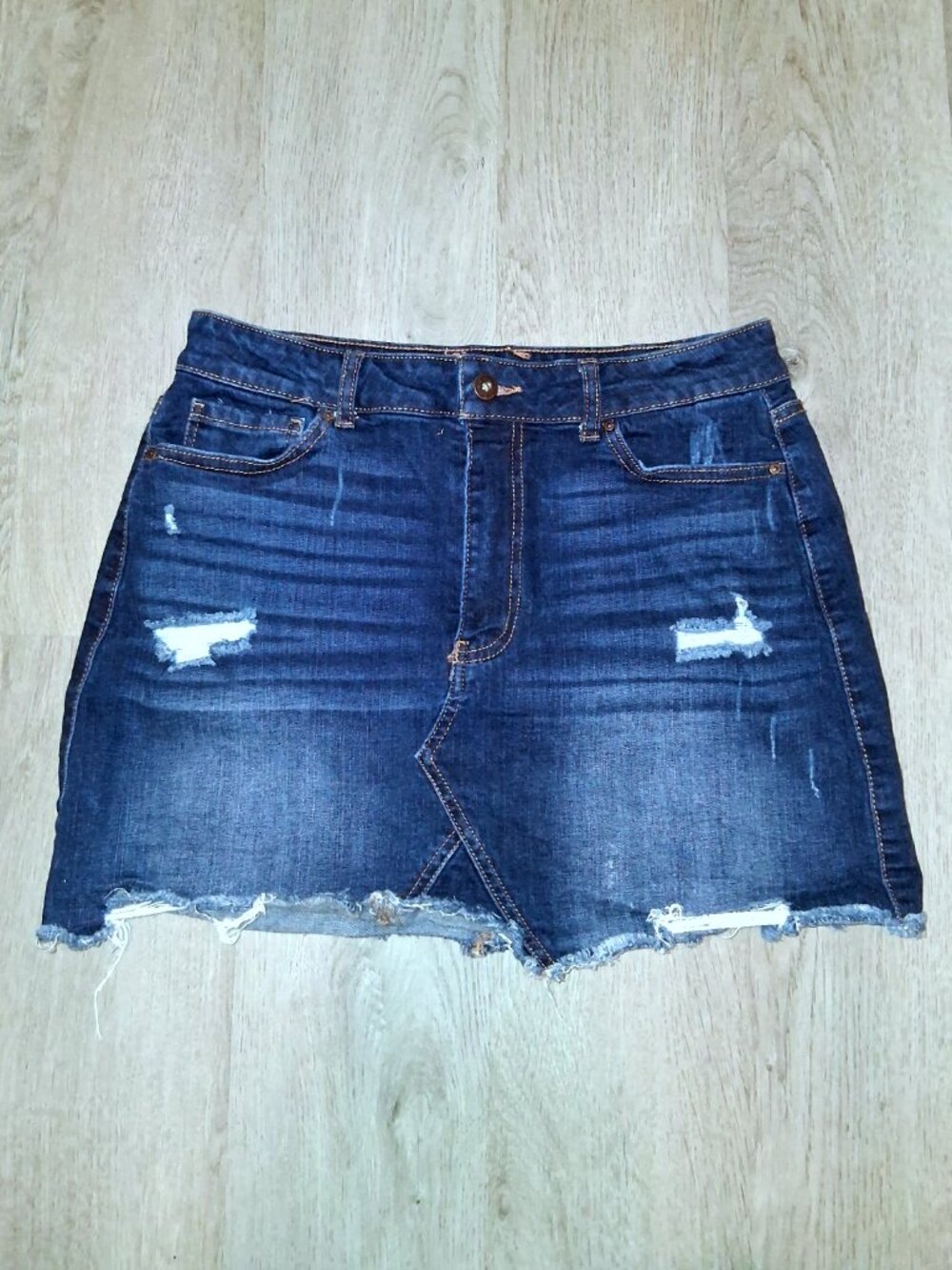 Wax Jean Los Angeles Mini Skirt Size Large Distressed Denim Short Pencil Skirt